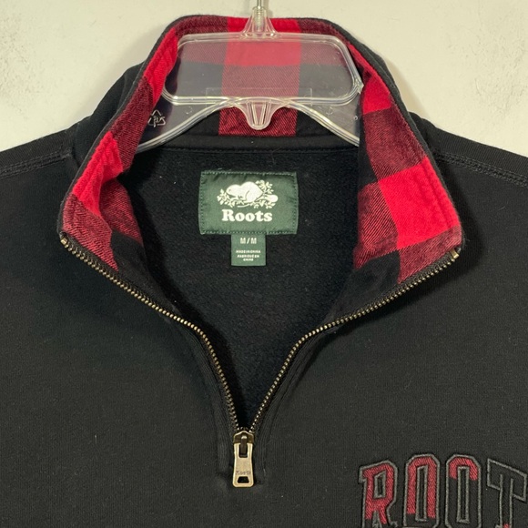 Roots Men’s Buffalo Plaid Zip Stein Hoodie Black Red Quarter Zip Sweater M - Picture 5 of 16